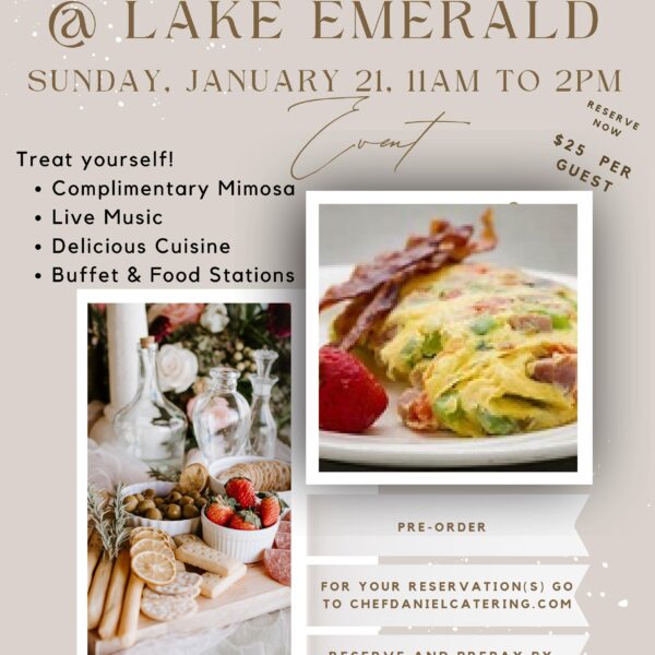 A poster of jazz brunch at lake emerals sunday