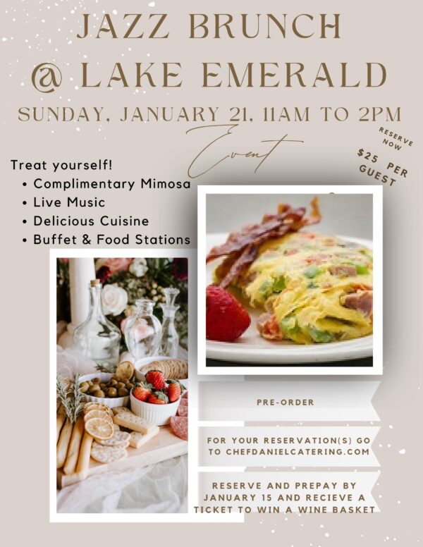 A poster of jazz brunch at lake emerals sunday